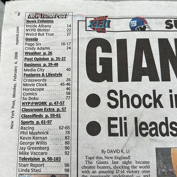 NY Giants Super Bowl XLII NY Post Newspaper - Picture 6 of 6